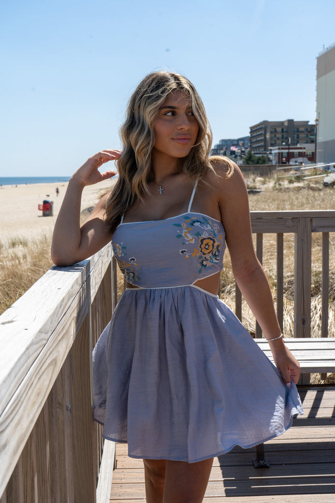 sachin and babi light blue dress Harlow Blue Gingham Floral Embroidered Maxi Dress main image 1