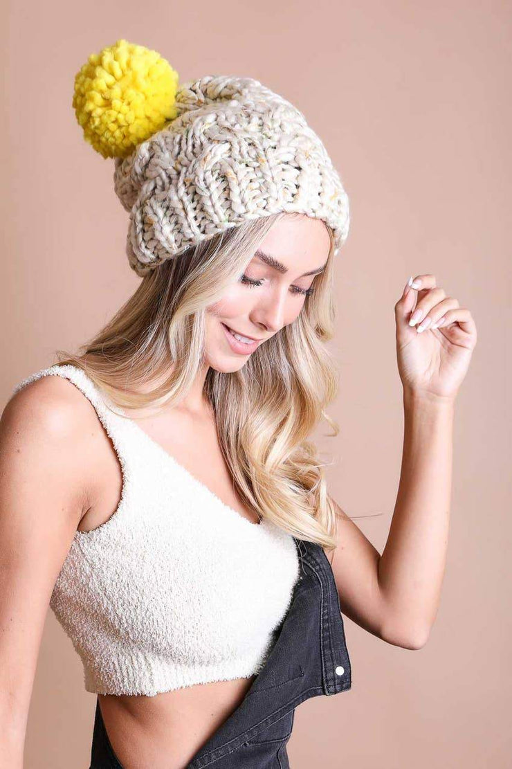 Marble Knit Pom Pom Beanie - Lisalee Collections