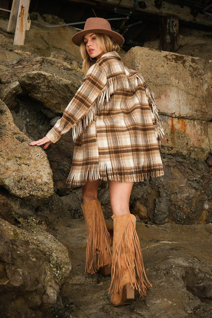 Presley Plaid Fringe Shacket - Lisalee Collections